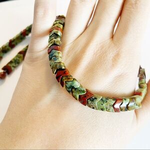 Vintage 925 natural stone herringbone necklace